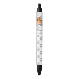 Red Tibetan Spaniel Cute Cartoon Dog & Name Black Ink Pen