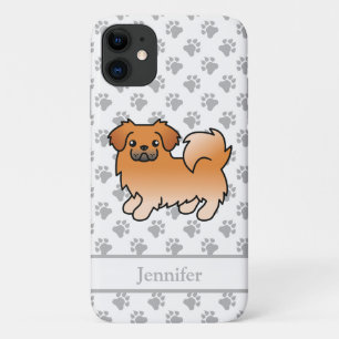 Red Tibetan Spaniel Cute Cartoon Dog & Name iPhone 11 Case