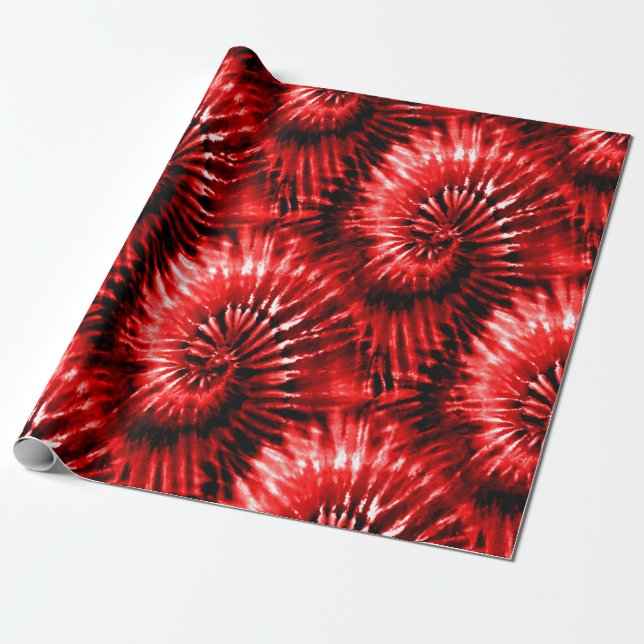 Red Tie Dye Psychedelic Starburst Retro Wrapping Paper (Unrolled)