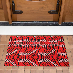 Red Tiger Animal Skin Pattern Design Doormat