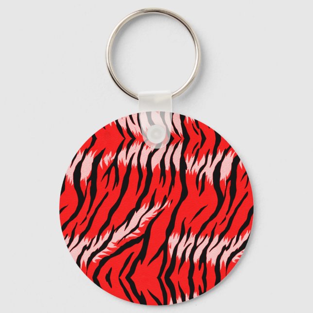Red Tiger Animal Skin Pattern Design  Keychain (Front)