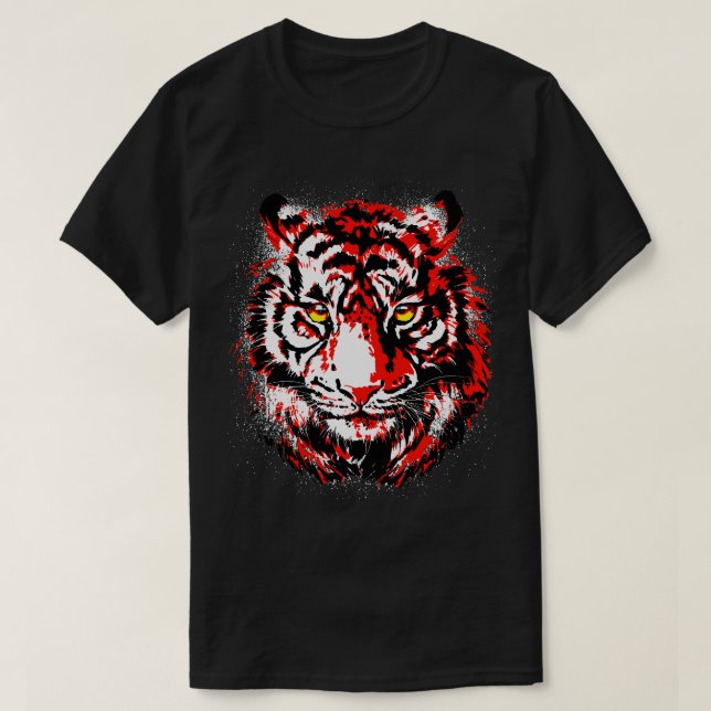 Red Tiger Head Realistic Tiger Eyes T-Shirt (Design Front)