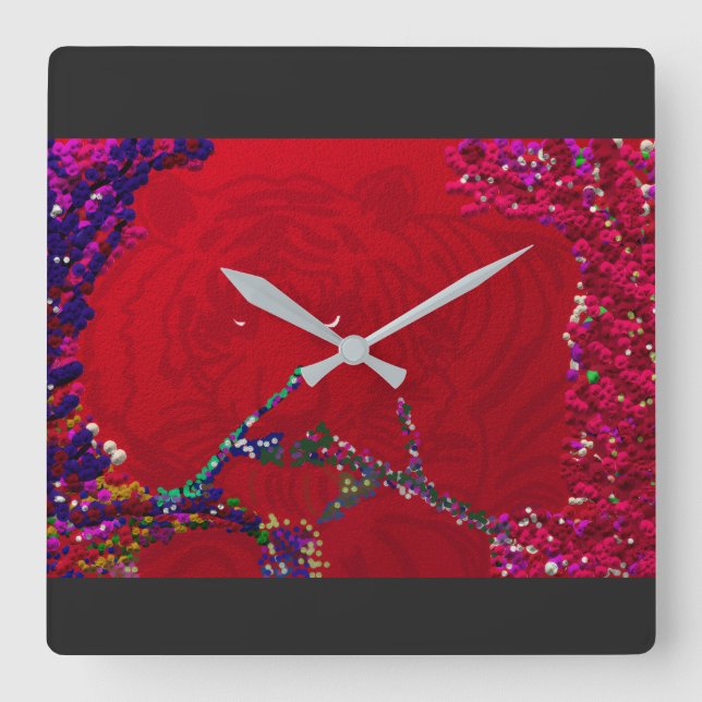 Red Tiger in Elysium Square Wall Clock (Front)
