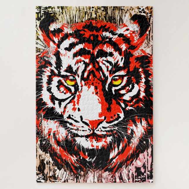 Red Tiger Puzzle | Colourful Tiger Face Puzzle  (Vertical)
