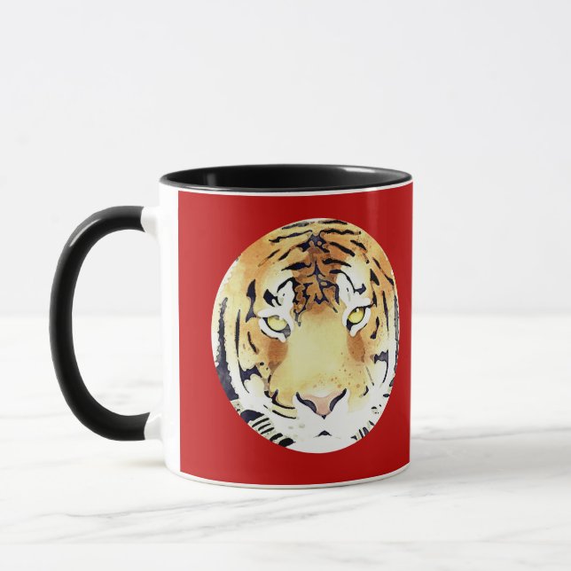 Red Tiger Watercolor Chinese New Year 2022 Zodiac  Mug (Left)