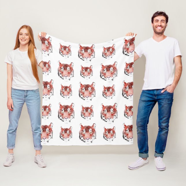 Red Tiger Watercolor Zodiac Animal Fleece Blanket (In Situ)
