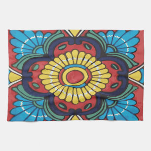 Red tile mexican talavera ceramics kitchen towel