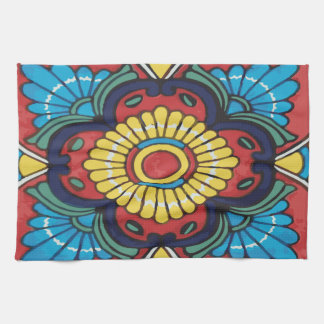 Red tile mexican talavera ceramics kitchen towel