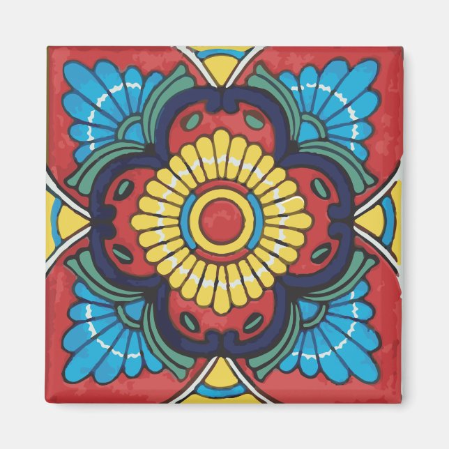 Red tile mexican talavera ceramics magnet (Front)