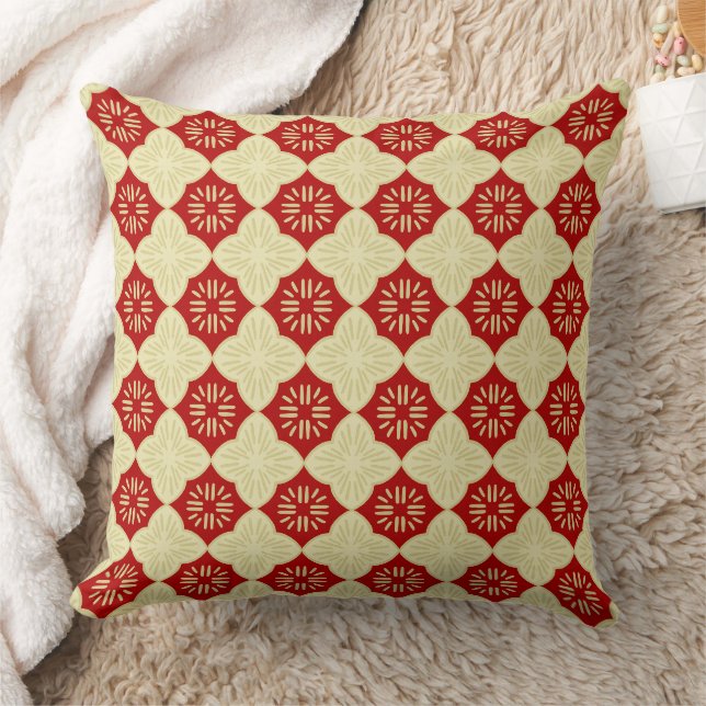 Red tile pattern throw pillow (Blanket)