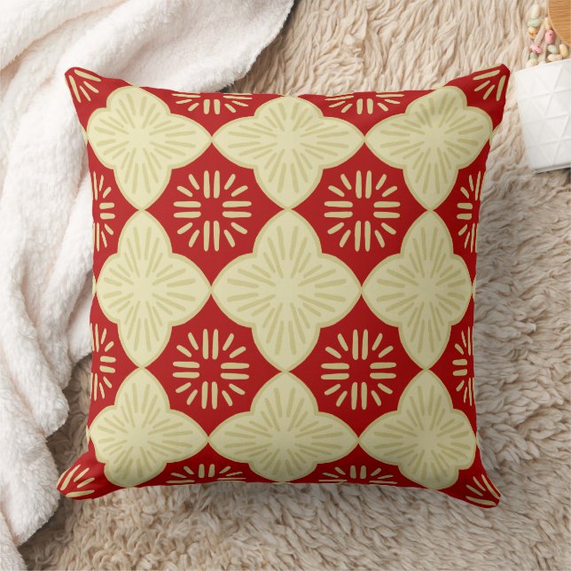 Red tile pattern throw pillow (Blanket)