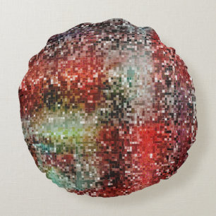 Red tile stained with spray paint round pillow