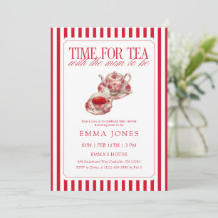Red Time for tea tea party baby shower Invitation