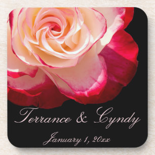 Red Tipped White Rose Personal Wedding Coaster