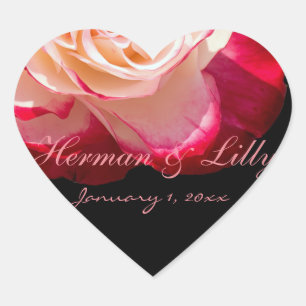 Red Tipped White Rose Personalized Wedding Heart Sticker
