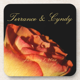 Red Tipped Yellow Rose Personal Wedding Coaster