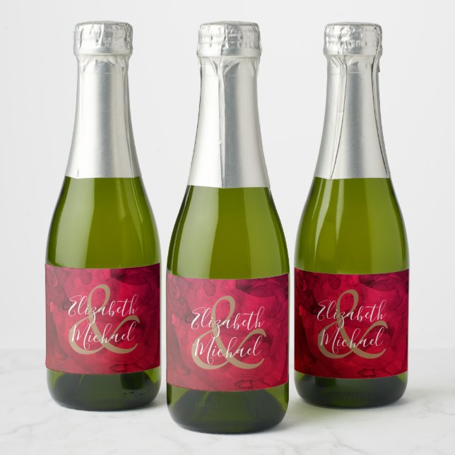 Red to Black Painted Watercolor Mini Sparkling Wine Label (Bottles)