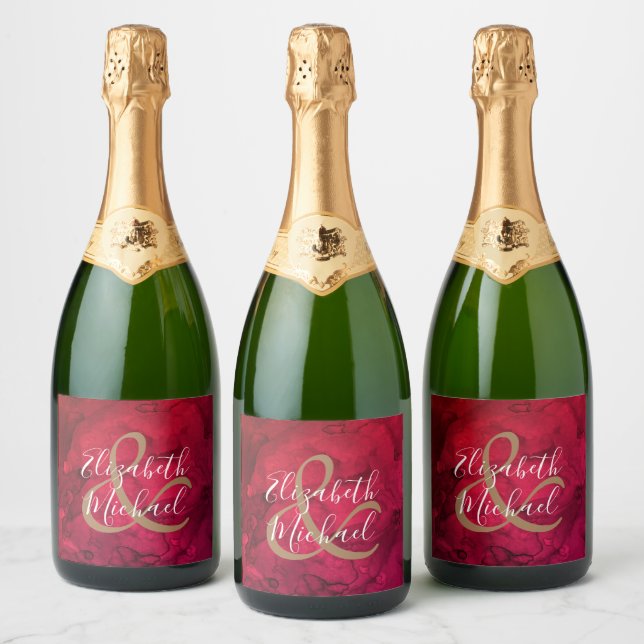Red to Black Watercolor Sparkling Wine Labels (Bottles)