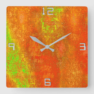 Red to lime with grooves and skinned stained paint square wall clock
