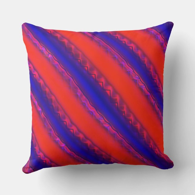 Red to royal blue wide cross stripes in lacy style throw pillow (Back)
