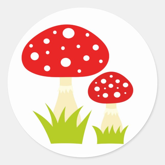Red toadstool mushrooms classic round sticker (Front)