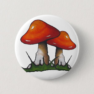 Red Toadstools, Mushrooms: Freehand Marker Art 2 Inch Round Button