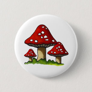 Red Toadtstools, Mushroom: Freehand Art 2 Inch Round Button