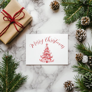 Red Toile Christmas Tree Postcard