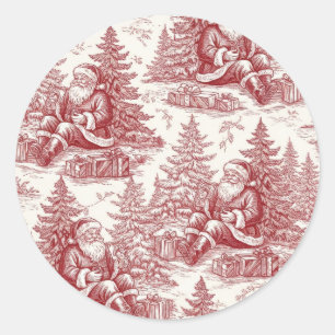 Red Toile Classic Round Sticker