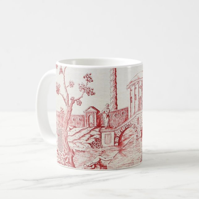 Red Toile Coffee Mug (Front Left)
