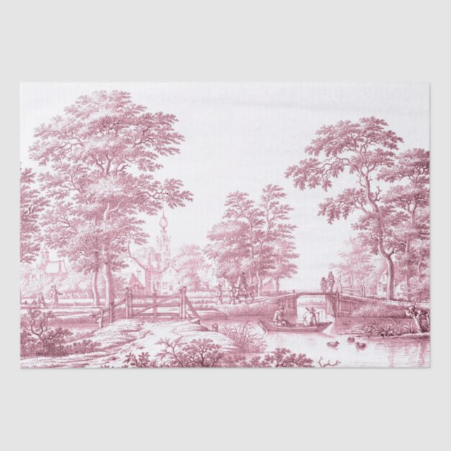  Red Toile Country Vintage French Decoupage  Tissue Paper (Front)