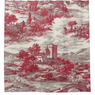 Red Toile Countryside Scene
