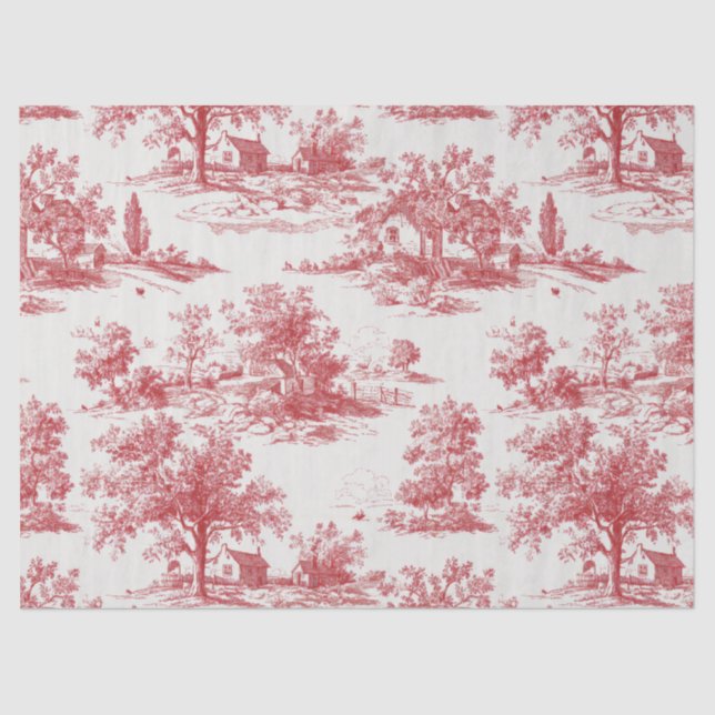 Red Toile Countryside Scene (10) Tissue Paper (Front)