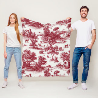 Red Toile Countryside Scene (6) Fleece Blanket