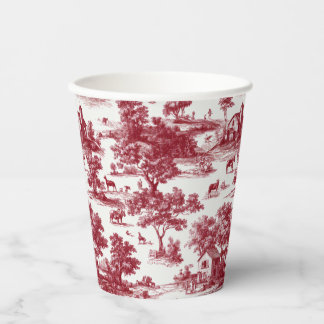 Red Toile Countryside Scene (6) Paper Cups