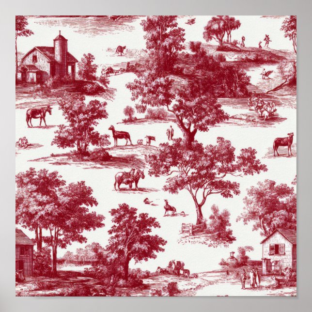 Red Toile Countryside Scene (6) Poster (Front)