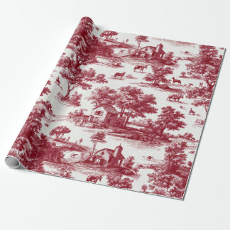 Red Toile Countryside Scene (6) Wrapping Paper