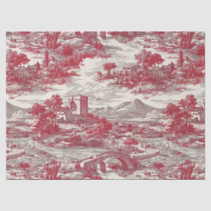 Red Toile Countryside Scene Tissue Paper