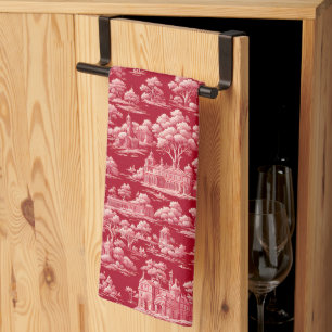 Red Toile-de-Jouy Kitchen Towel