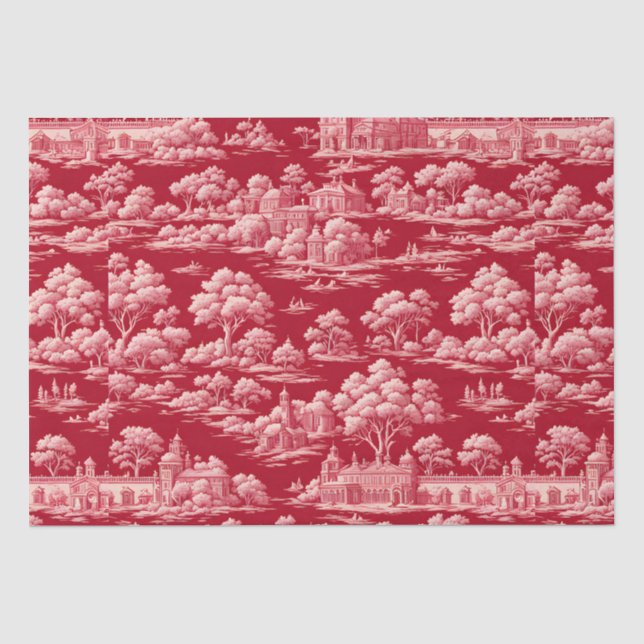 Red Toile de Jouy Tissue Paper (Front)