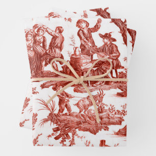 Red Toile de Jouy Wrapping Paper Sheet