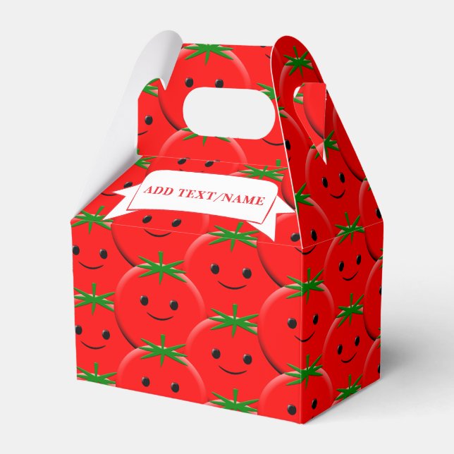 Red Tomato Pattern Custom Name Favor Box (Front Side)