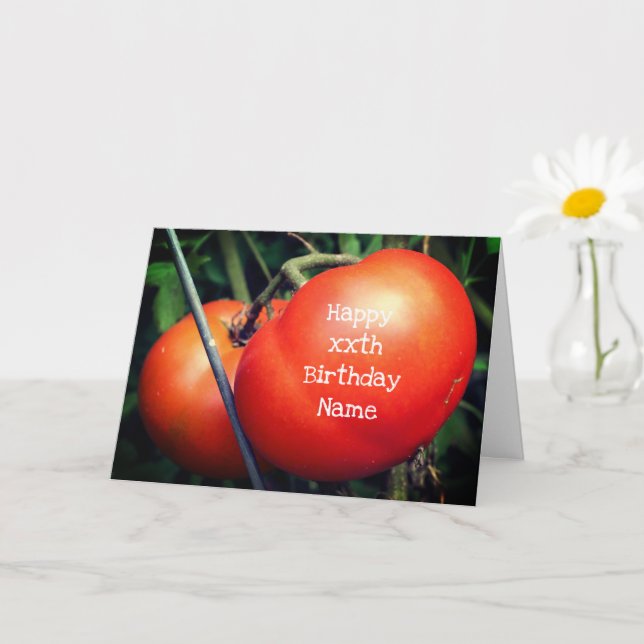Red Tomatoes On Vine Personalized Nature Birthday  Card (Small Plant)