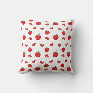 Red Tomatoes Pattern On White Throw Pillow