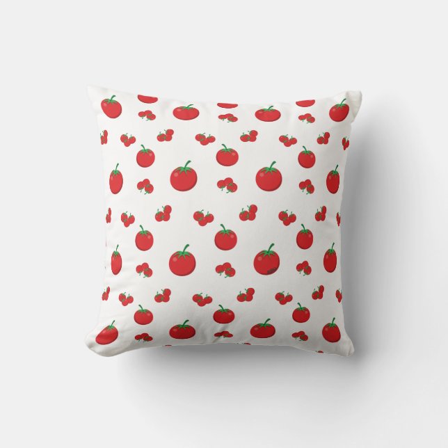 Red Tomatoes Pattern On White Throw Pillow (Front)