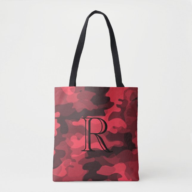 Red Tone Camouflage Pattern with Monogram Tote Bag (Front)
