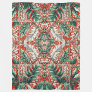 Red Tone Tile Style Foliage Design  Fleece Blanket