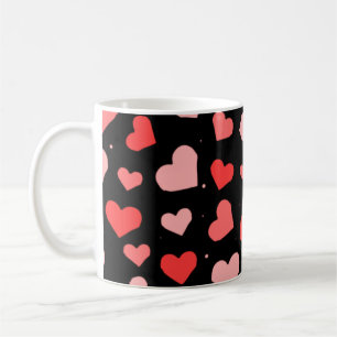 Red Tones Hearts on Black Background Pattern Coffee Mug