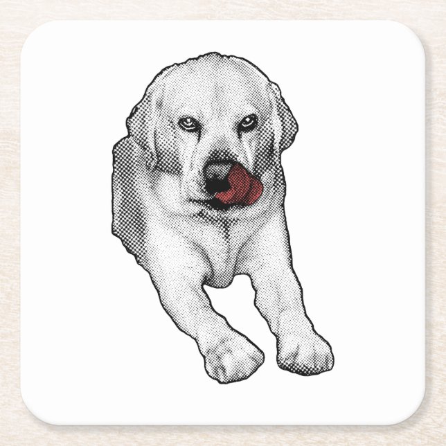Red tongue, merry pause square paper coaster (Front)