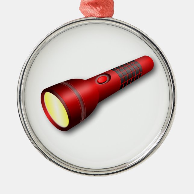 Red Torch Flashlight Metal Ornament (Front)